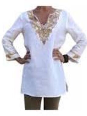 Calypso Embroidered Cream Women's Tunic Top